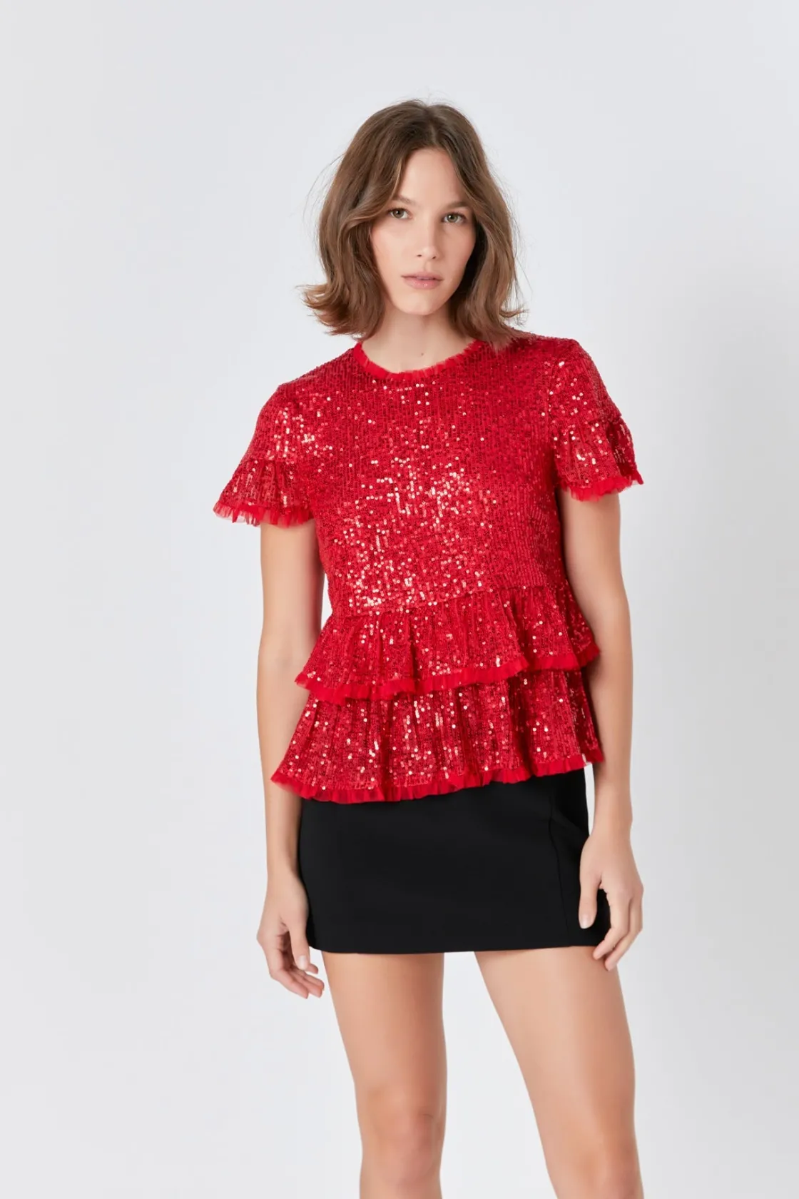 endless_rose__sequins_bab_8.webp ENDLESS ROSE Tops*- Sequins Baby Doll Top with Mesh