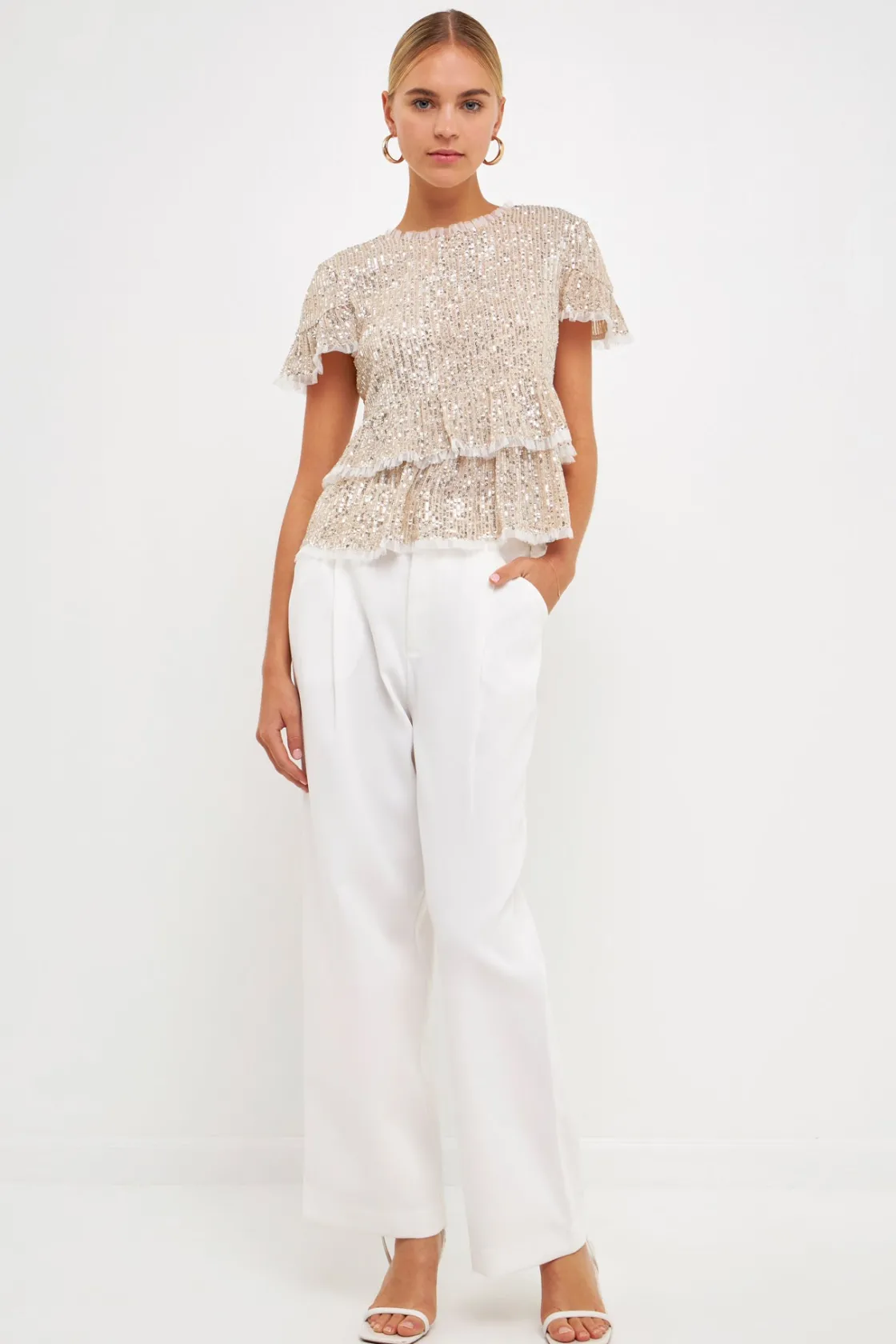 endless_rose__sequins_bab_9.webp ENDLESS ROSE Tops*- Sequins Baby Doll Top with Mesh