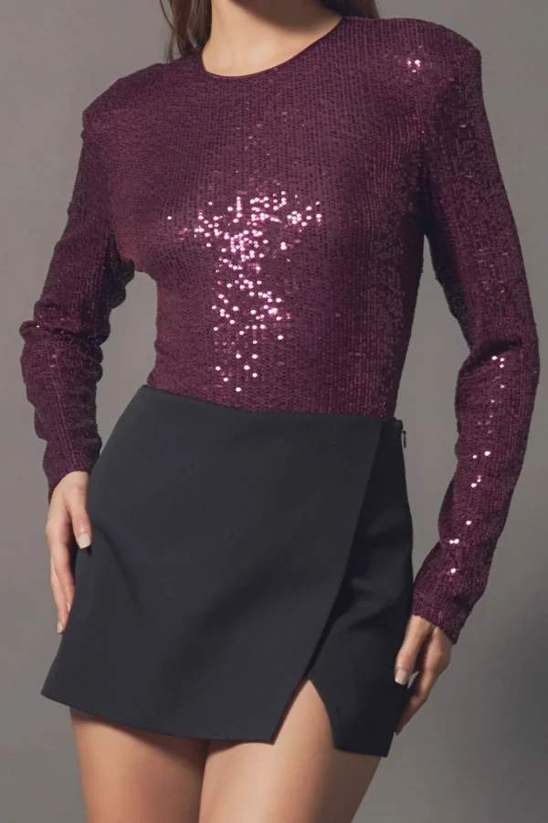 ENDLESS ROSE Tops*- Sequins Bodysuit PURPLE