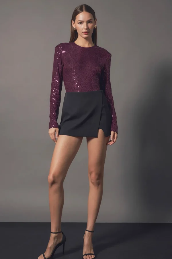 ENDLESS ROSE Tops*- Sequins Bodysuit PURPLE