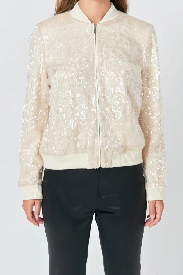 ENDLESS ROSE Jackets & Coats | Tops*- Sequins Bomber Jacket NUDE