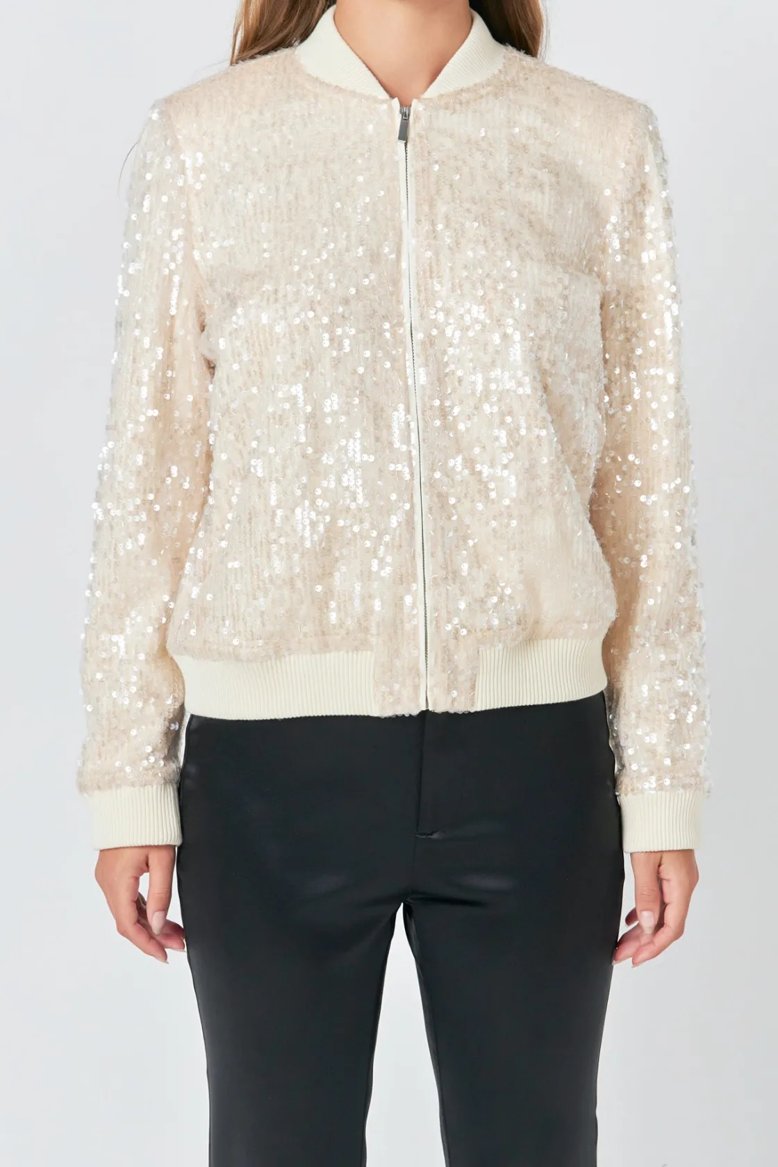 endless_rose__sequins_bom_0.webp ENDLESS ROSE Jackets & Coats | Tops*- Sequins Bomber Jacket NUDE