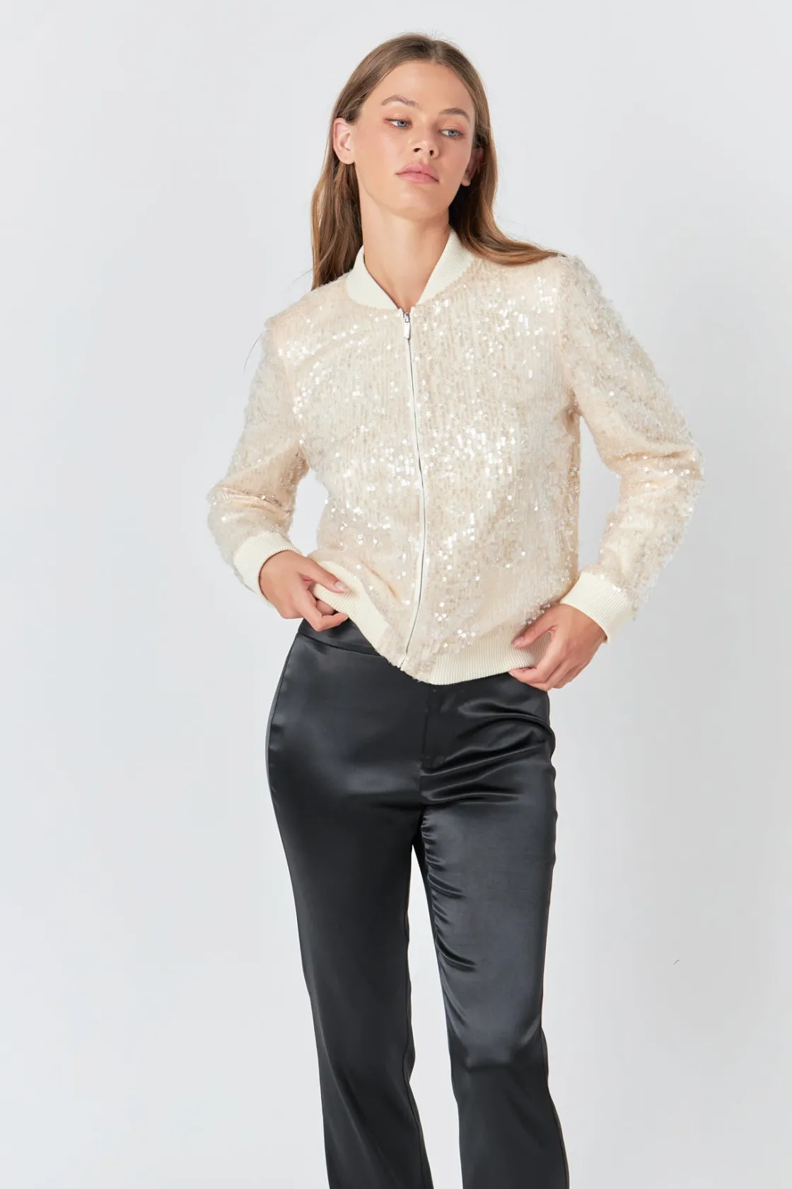 endless_rose__sequins_bom_3.webp ENDLESS ROSE Jackets & Coats | Tops*- Sequins Bomber Jacket NUDE