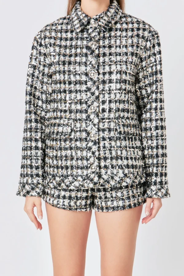 ENDLESS ROSE Matching Sets | Jackets & Coats*- Sequins Check Jacket BLACK/WHITE