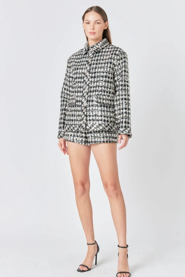 ENDLESS ROSE Matching Sets | Jackets & Coats*- Sequins Check Jacket BLACK/WHITE