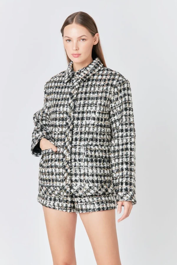 ENDLESS ROSE Matching Sets | Jackets & Coats*- Sequins Check Jacket BLACK/WHITE