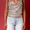 ENDLESS ROSE Tops*- Sequins Cowl Neck Top SILVER