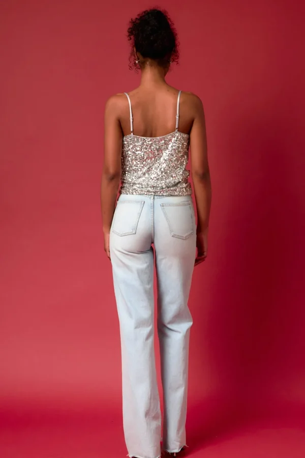 ENDLESS ROSE Tops*- Sequins Cowl Neck Top SILVER