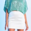 ENDLESS ROSE Tops*- Sequins Cropped Puff Top