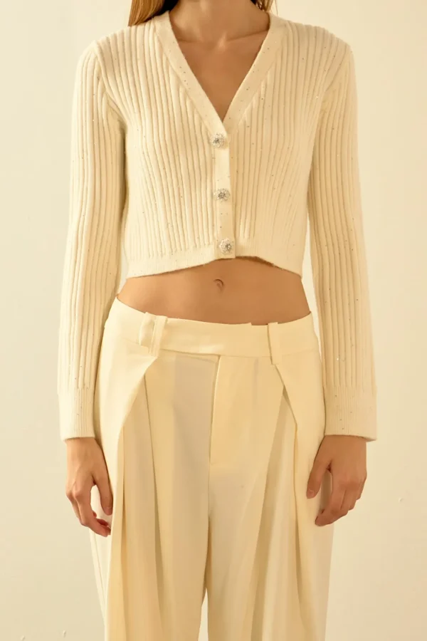ENDLESS ROSE Sweaters & Knits | Tops*- Sequins Crop Cardigan WHITE