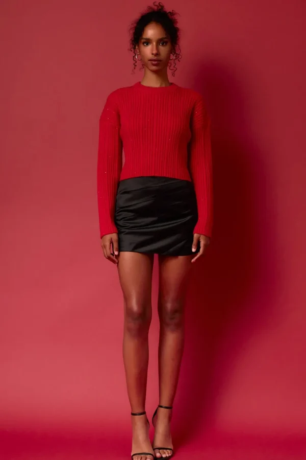 ENDLESS ROSE Sweaters & Knits*- Sequins Cropped Sweater RED