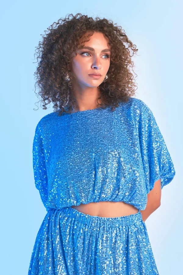 ENDLESS ROSE Tops*- Sequins Cropped Puff Top