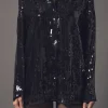 ENDLESS ROSE Tops*- Sequins Dress Shirt BLACK