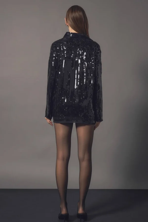 ENDLESS ROSE Tops*- Sequins Dress Shirt BLACK
