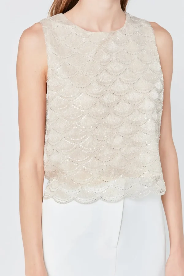 ENDLESS ROSE Tops*- Sequins Embellished Top CHAMPAGNE