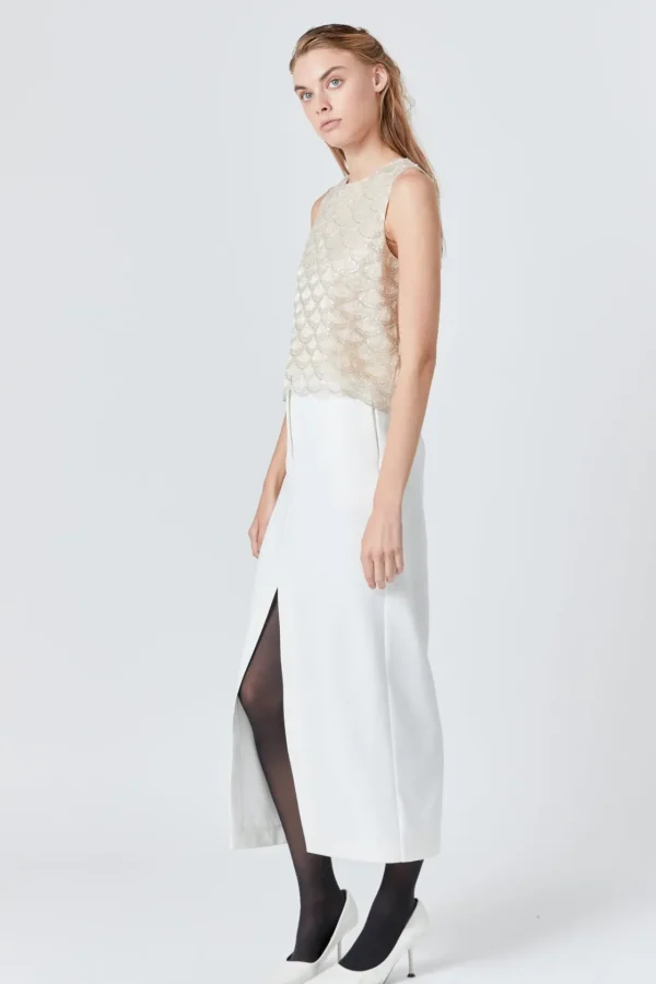 ENDLESS ROSE Tops*- Sequins Embellished Top CHAMPAGNE
