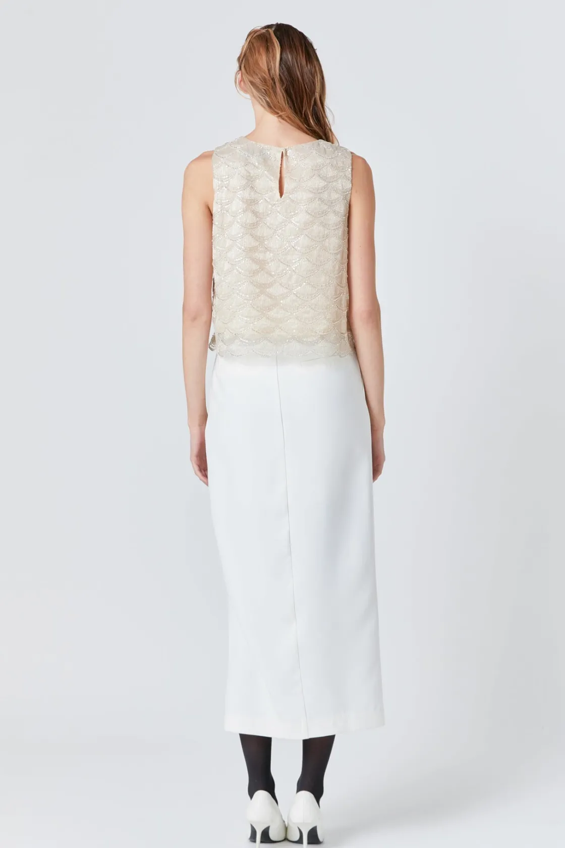 endless_rose__sequins_emb_2.webp ENDLESS ROSE Tops*- Sequins Embellished Top CHAMPAGNE