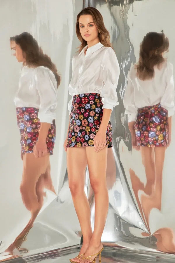 ENDLESS ROSE Skirts | Tops*- Sequins Floral Mini Skirt BLACKMULTI