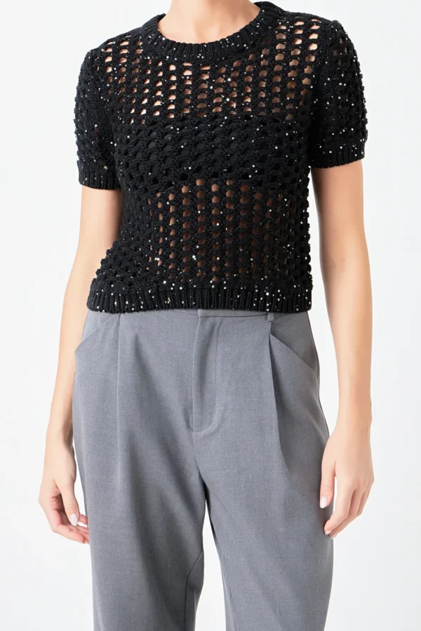 ENDLESS ROSE Tops*- Sequins Knit Top