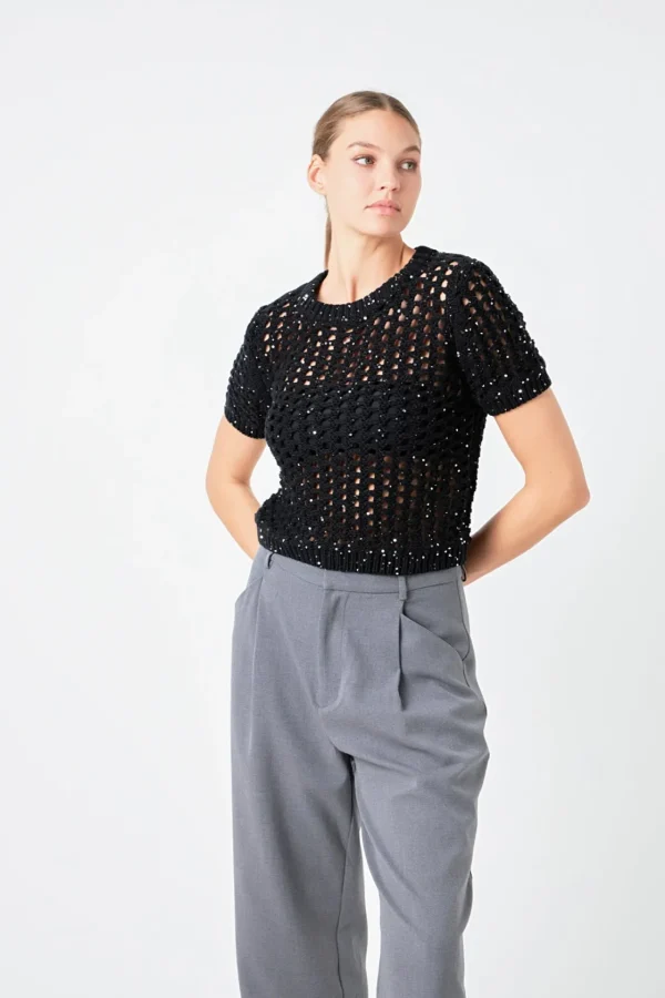 ENDLESS ROSE Tops*- Sequins Knit Top