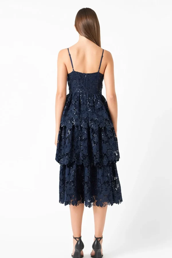ENDLESS ROSE Lace Dresses | Sequin Dresses*- Sequins Lace Tiered Dress NAVY