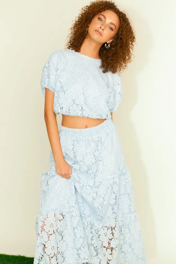 ENDLESS ROSE Matching Sets | Skirts*- Sequins Lace Maxi Skirt POWDERBLUE
