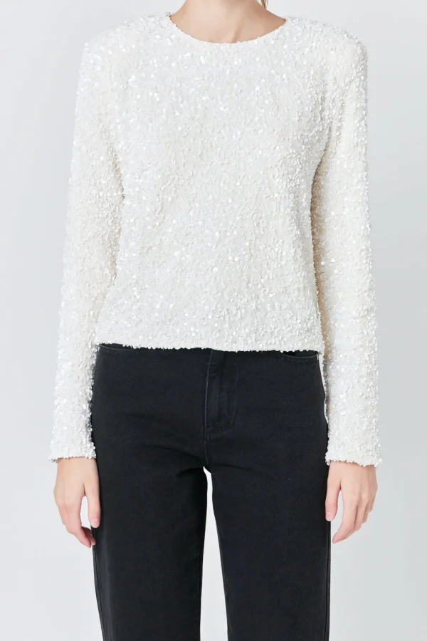 ENDLESS ROSE Matching Sets | Tops*- Sequins Long Sleeve Top IVORY