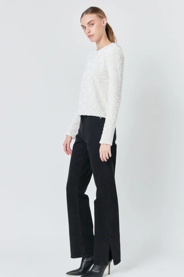 ENDLESS ROSE Matching Sets | Tops*- Sequins Long Sleeve Top IVORY