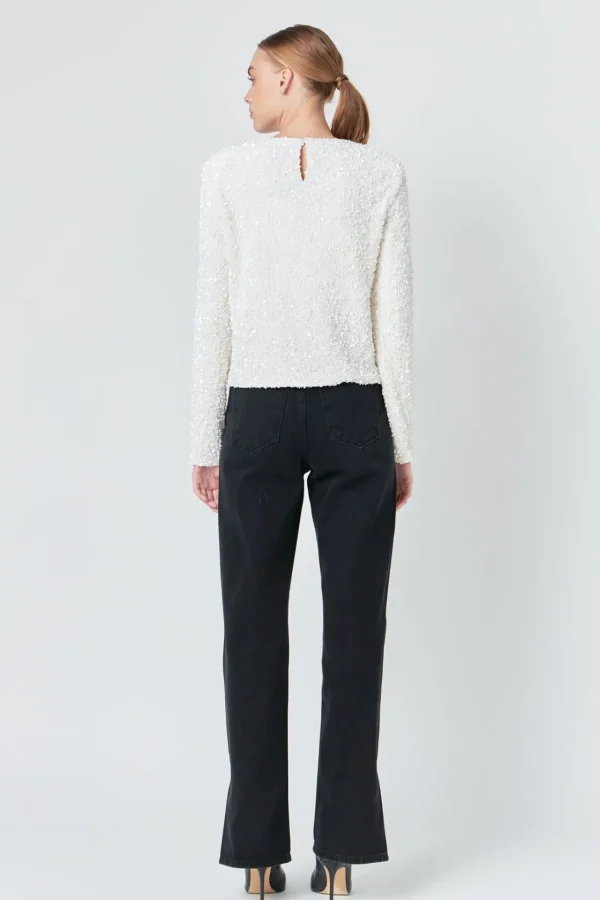 ENDLESS ROSE Matching Sets | Tops*- Sequins Long Sleeve Top IVORY