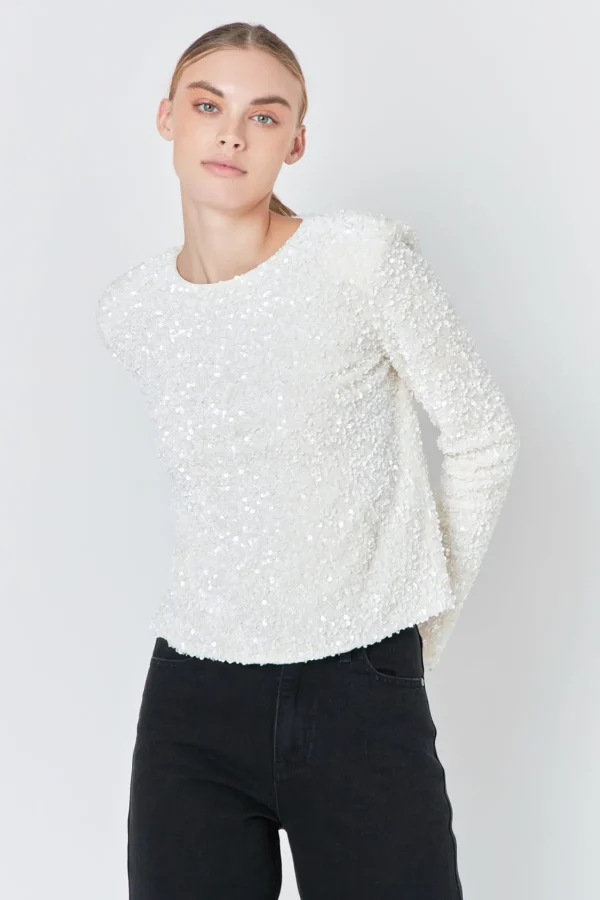 ENDLESS ROSE Matching Sets | Tops*- Sequins Long Sleeve Top IVORY