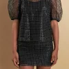 ENDLESS ROSE Tops*- Sequins Mesh Grid Top BLACK