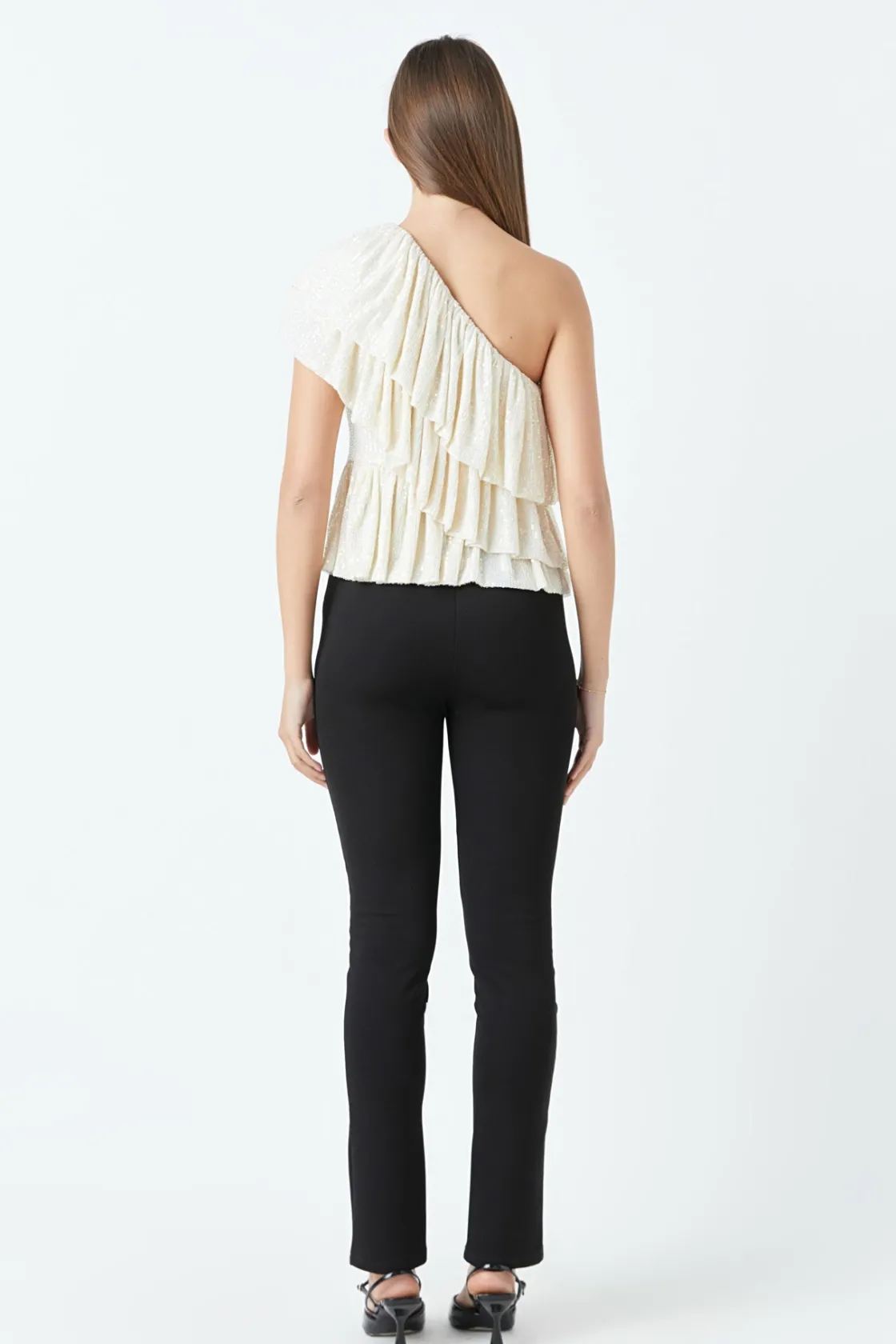 endless_rose__sequins_one_2.webp ENDLESS ROSE Tops*- Sequins One Shoulder Ruffle Top OPAL