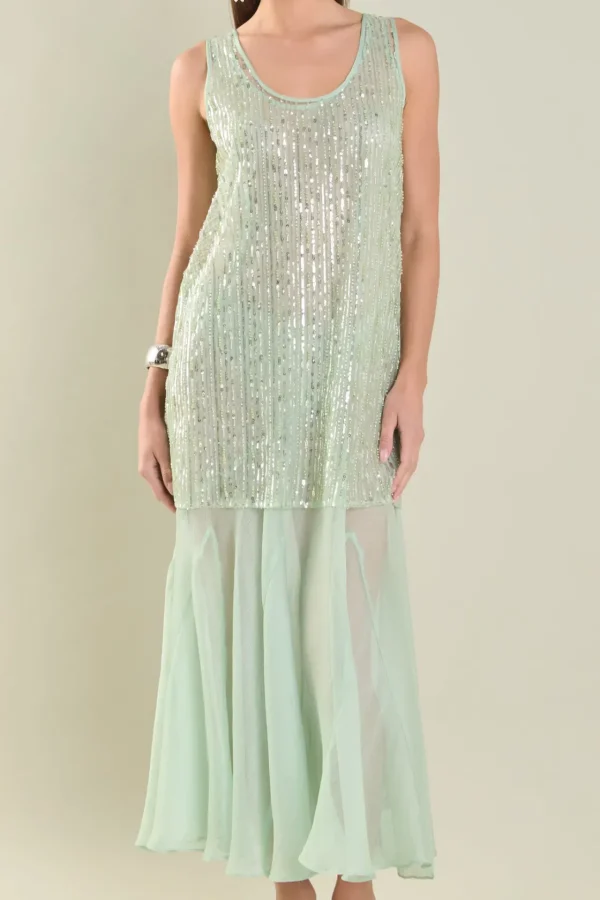 ENDLESS ROSE Sequin Dresses | Tops*- Sequins Overlay Chiffon Maxi Dress SAGE