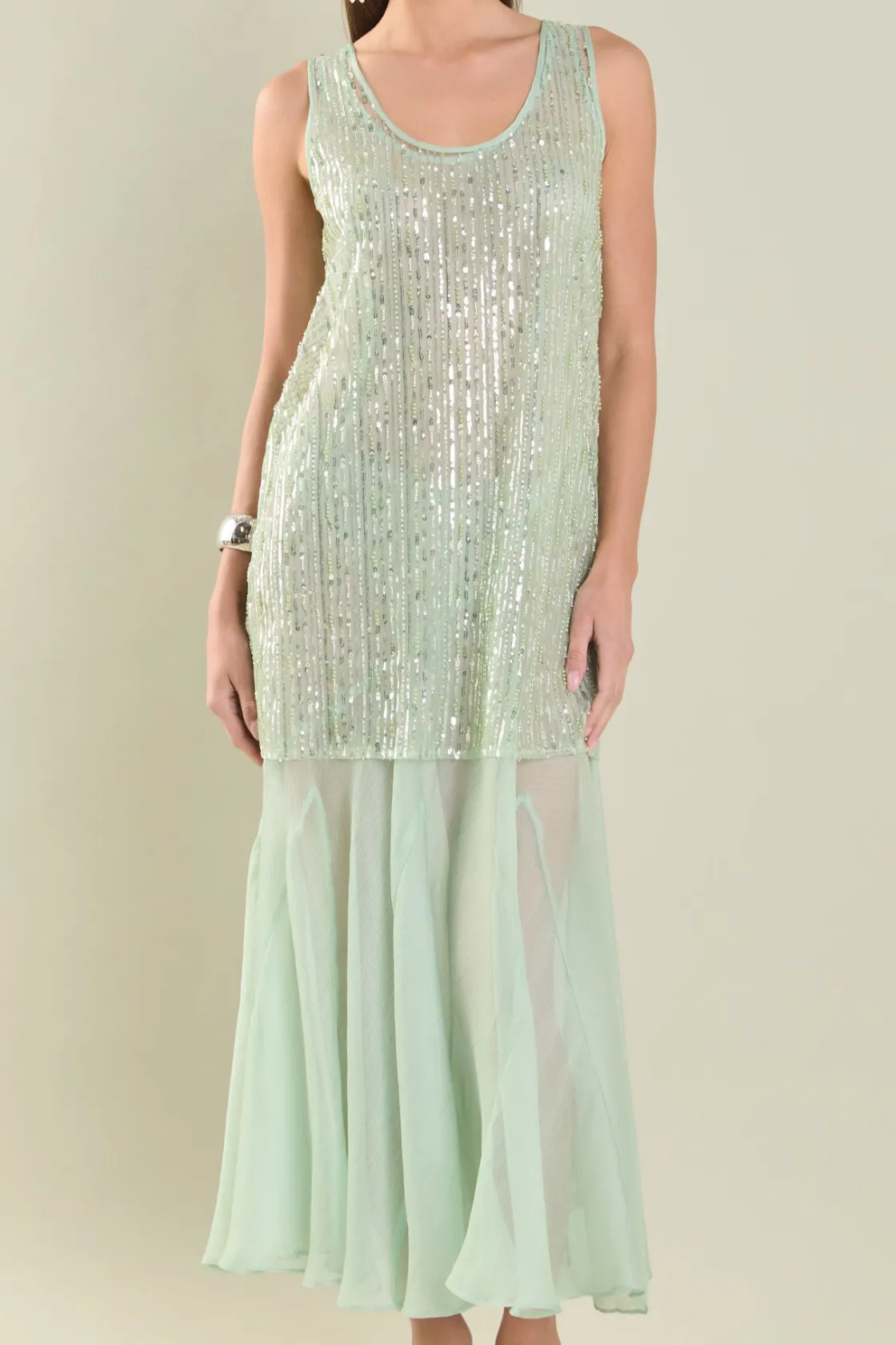 endless_rose__sequins_ove_0.webp ENDLESS ROSE Sequin Dresses | Tops*- Sequins Overlay Chiffon Maxi Dress SAGE