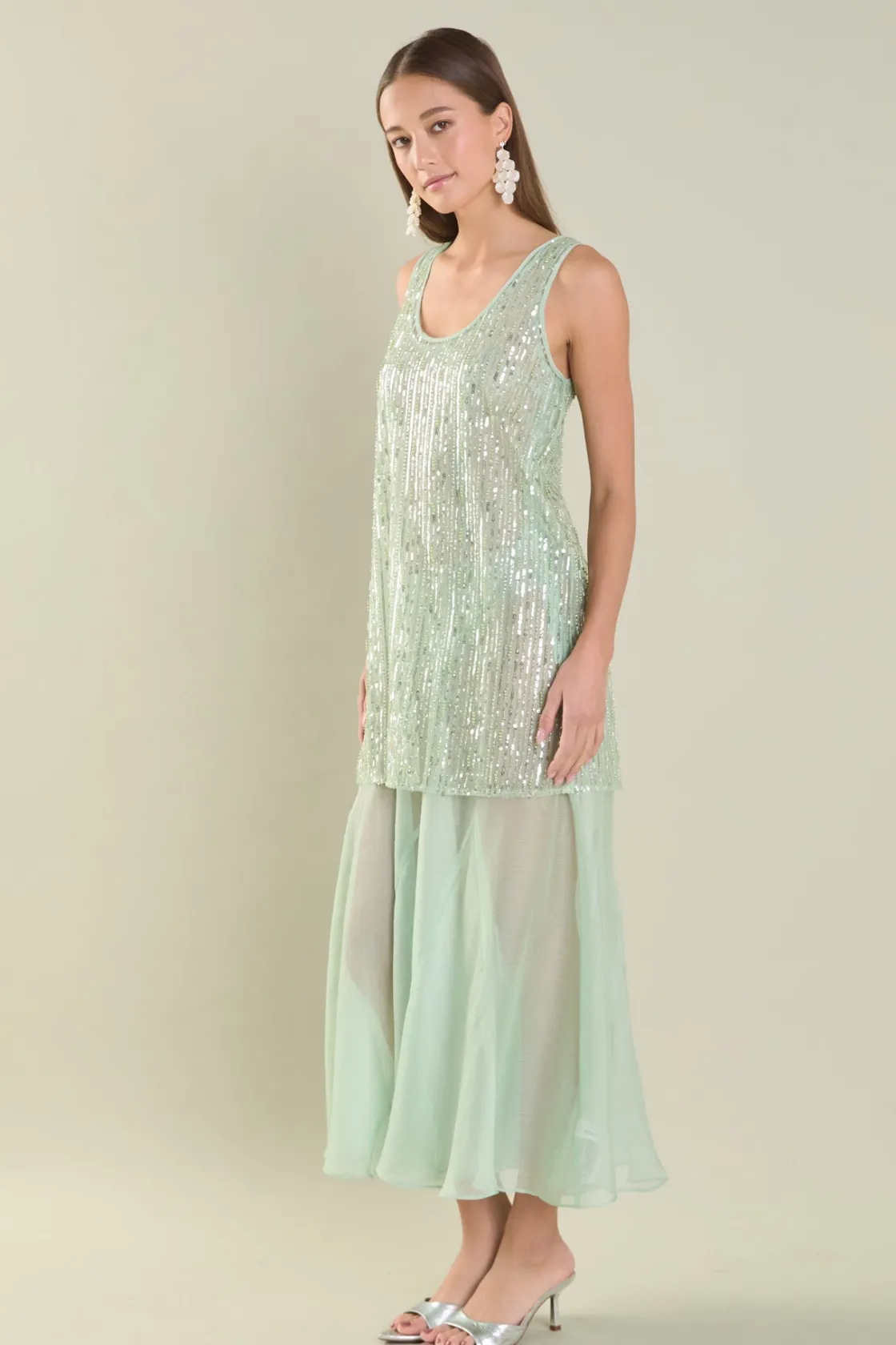 endless_rose__sequins_ove_1.webp ENDLESS ROSE Sequin Dresses | Tops*- Sequins Overlay Chiffon Maxi Dress SAGE