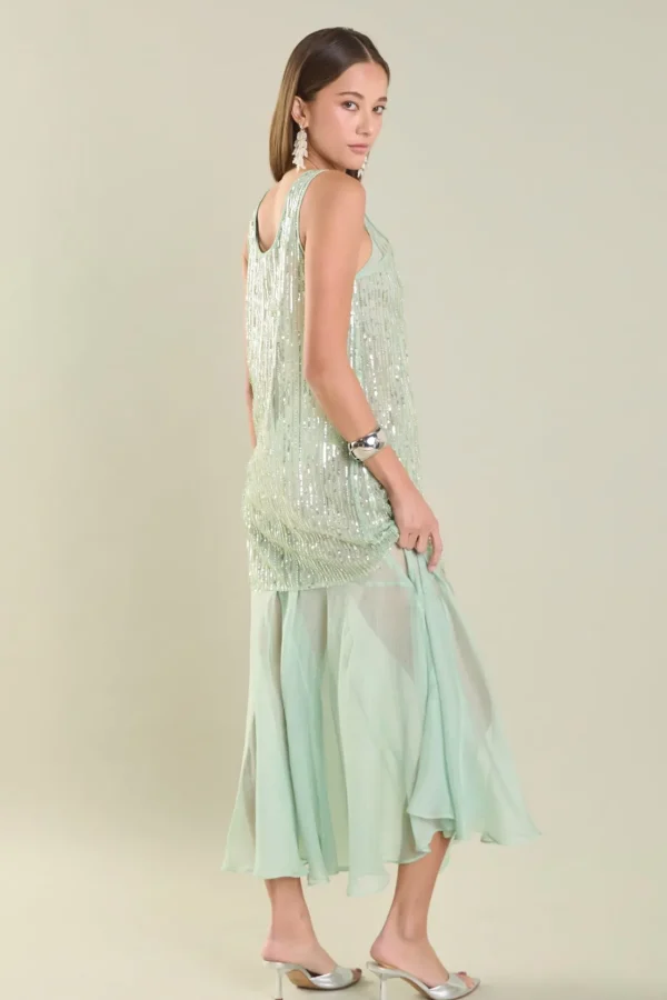 ENDLESS ROSE Sequin Dresses | Tops*- Sequins Overlay Chiffon Maxi Dress SAGE