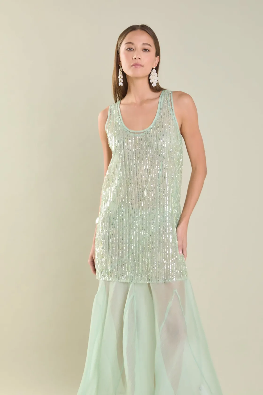 endless_rose__sequins_ove_3.webp ENDLESS ROSE Sequin Dresses | Tops*- Sequins Overlay Chiffon Maxi Dress SAGE