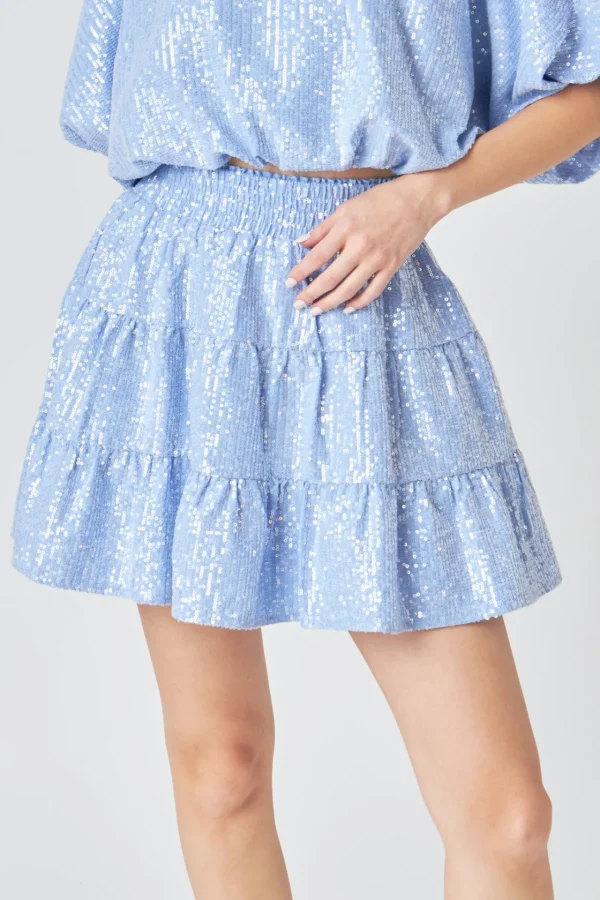 ENDLESS ROSE Sweaters & Knits | Matching Sets*- Sequins Ruffled Mini Skirt POWDERBLUE