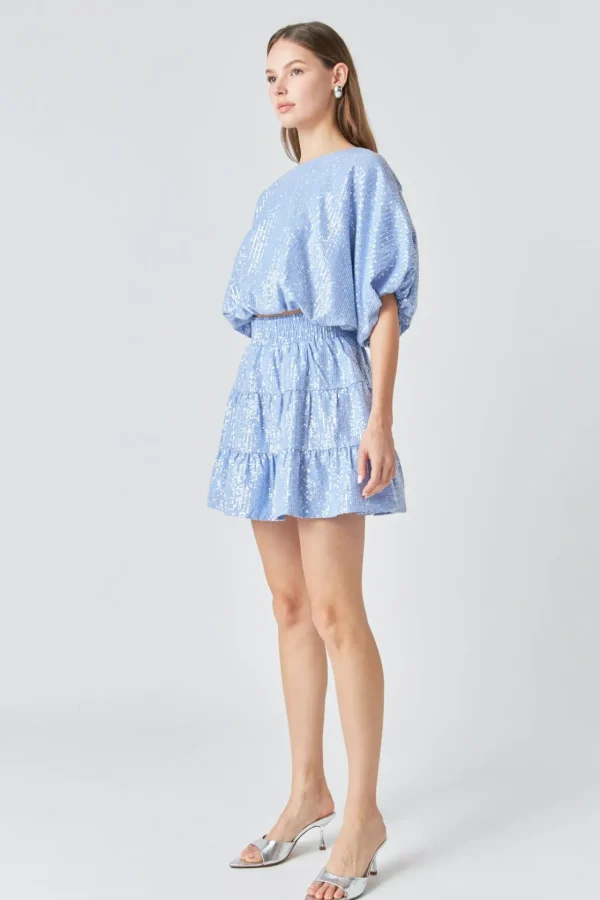 ENDLESS ROSE Sweaters & Knits | Matching Sets*- Sequins Ruffled Mini Skirt POWDERBLUE