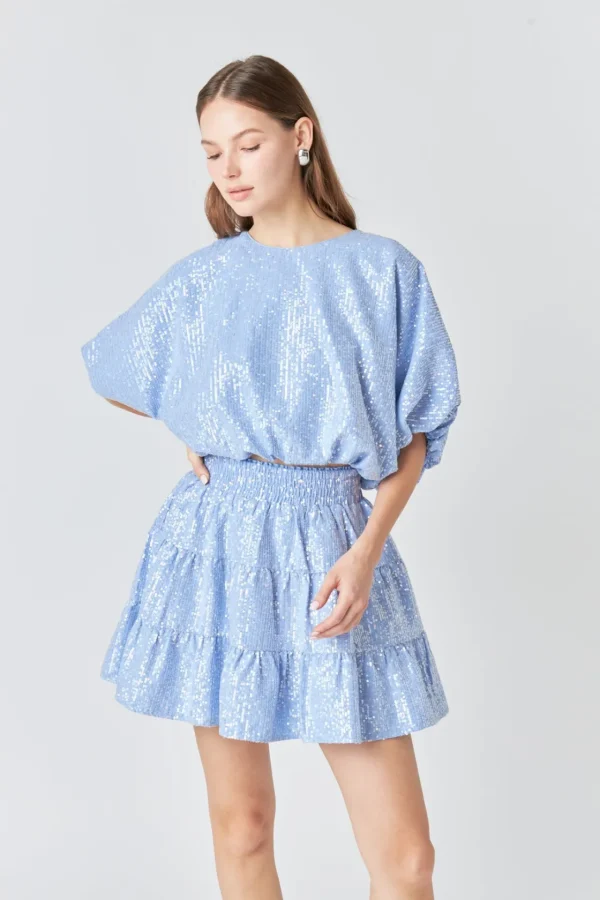 ENDLESS ROSE Sweaters & Knits | Matching Sets*- Sequins Ruffled Mini Skirt POWDERBLUE