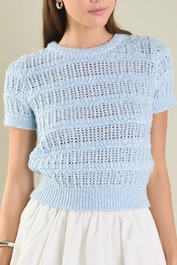 ENDLESS ROSE Tops*- Sequins Short Sleeve Top ICYBLUE
