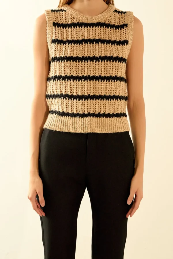 ENDLESS ROSE Sweaters & Knits | Tops*- Sequins Stripe Knit Top TAUPE/BLACK