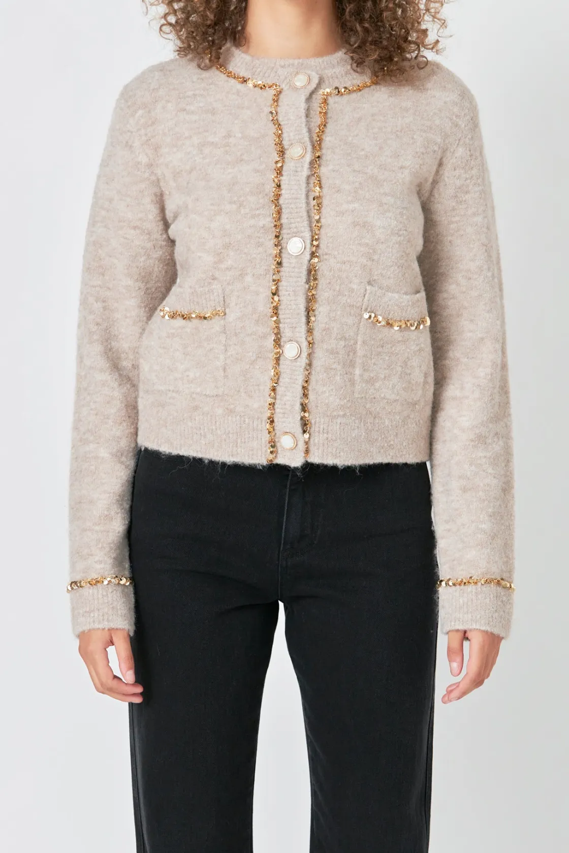 endless_rose__sequins_tri_5.webp ENDLESS ROSE Sweaters & Knits | Tops*- Sequins Trim Cardigan