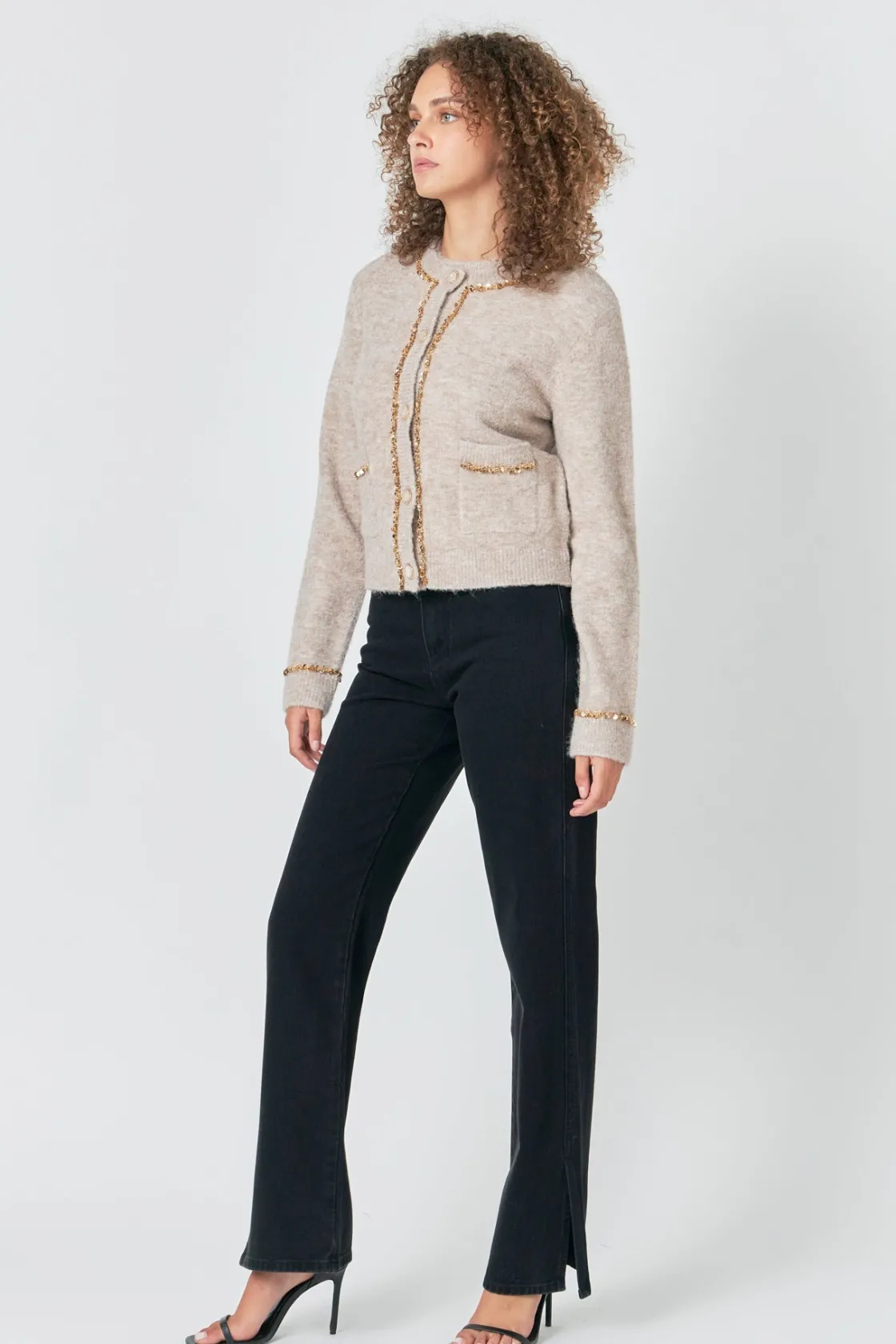 endless_rose__sequins_tri_6.webp ENDLESS ROSE Sweaters & Knits | Tops*- Sequins Trim Cardigan