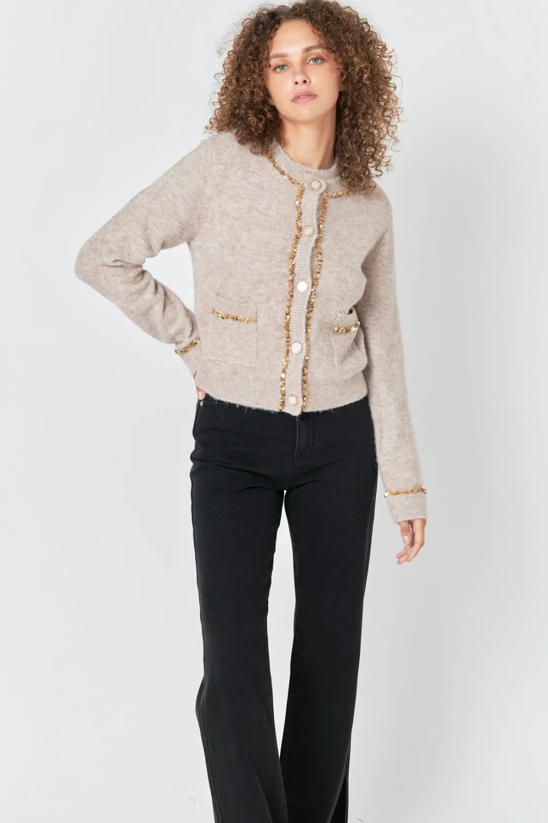endless_rose__sequins_tri_8.webp ENDLESS ROSE Sweaters & Knits | Tops*- Sequins Trim Cardigan