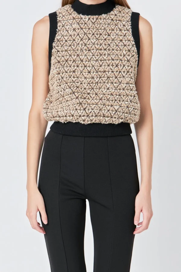 ENDLESS ROSE Tops*- Sequins Tweed Vest BROWNMULTI