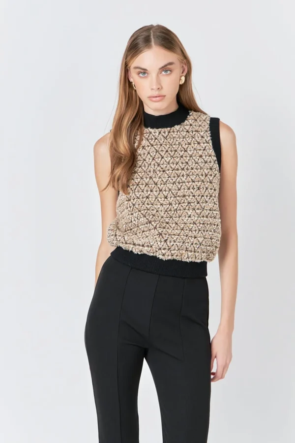 ENDLESS ROSE Tops*- Sequins Tweed Vest BROWNMULTI