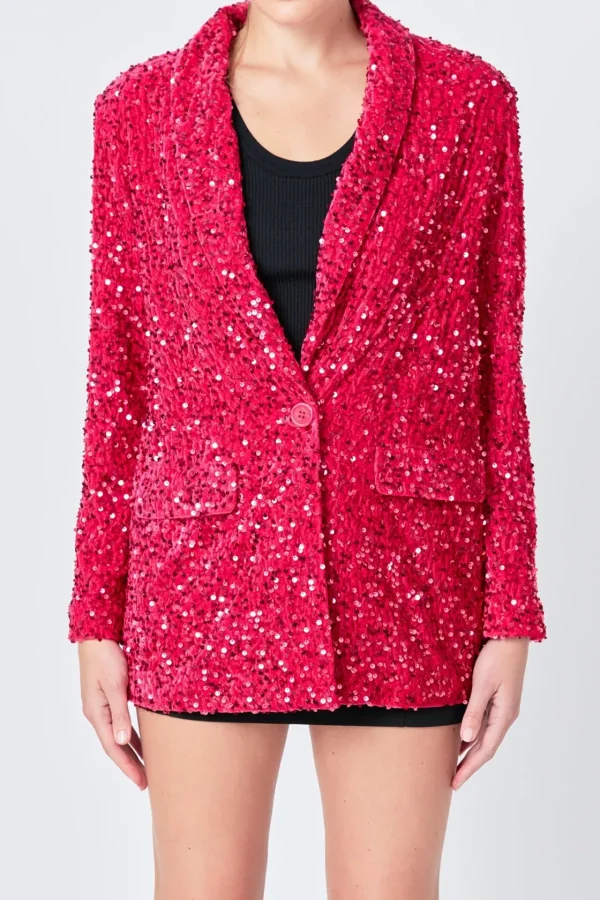 ENDLESS ROSE Blazers | Tops*- Sequins Velvet Blazer FUCHSIA
