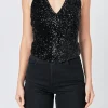 ENDLESS ROSE Tops*- Sequins Velvet Halter Top BLACK