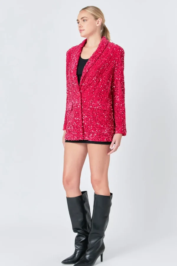ENDLESS ROSE Blazers | Tops*- Sequins Velvet Blazer FUCHSIA